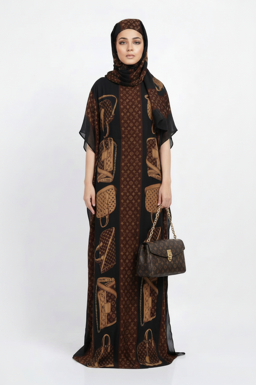 imported ladies silk kaftan black cofee 17474 S
