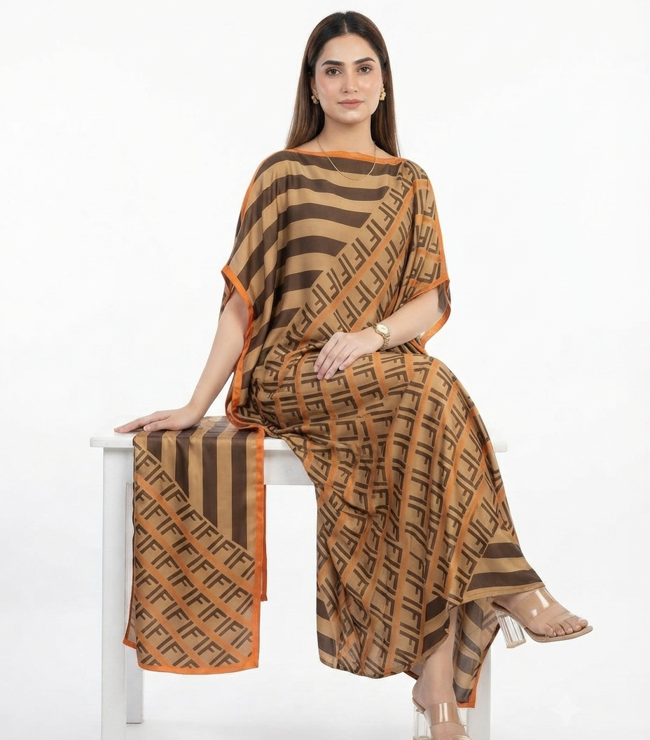 imported ladies silk kaftan golden brown 17474 S