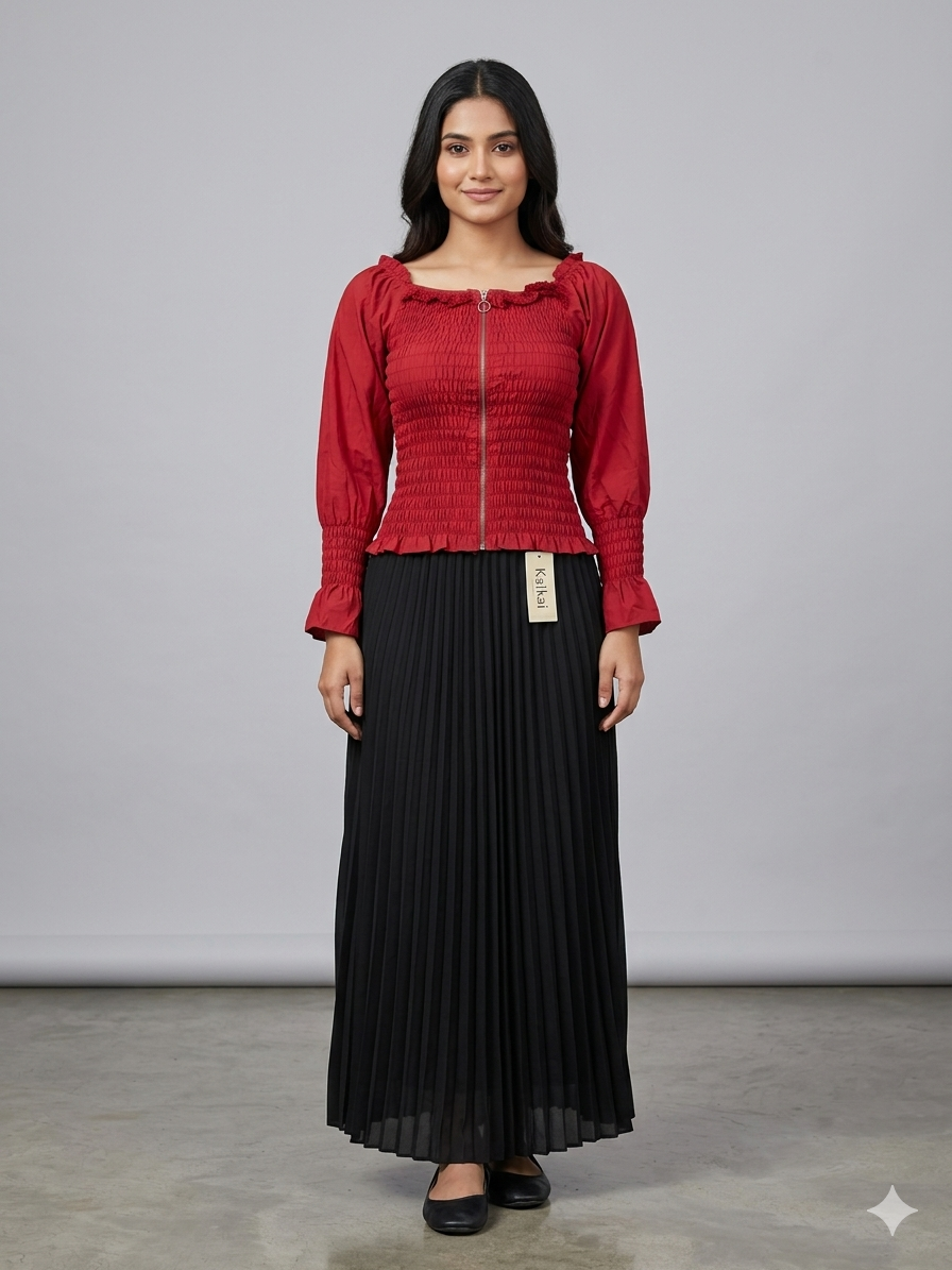 Imported ladies red crop shirt black skirt 2 piece 1666-529