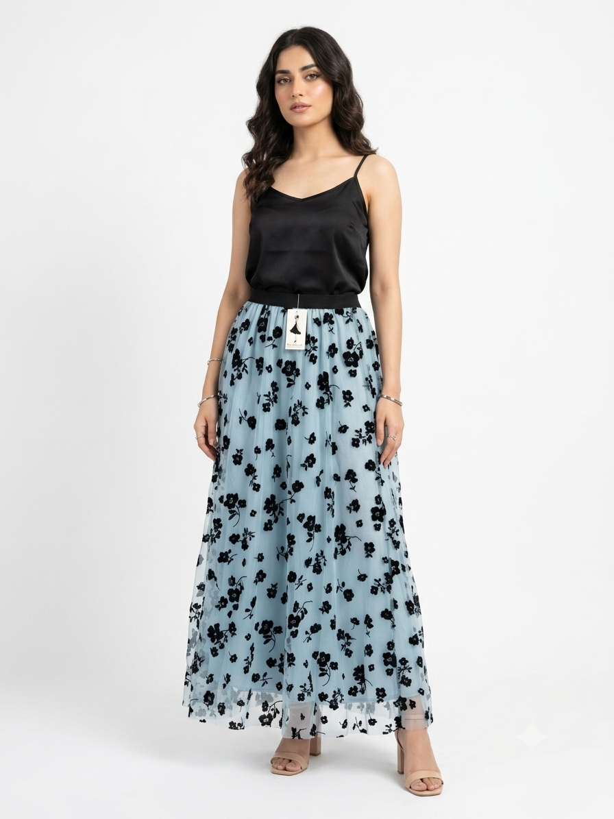 Imported ladies flocking gray skirt L92511