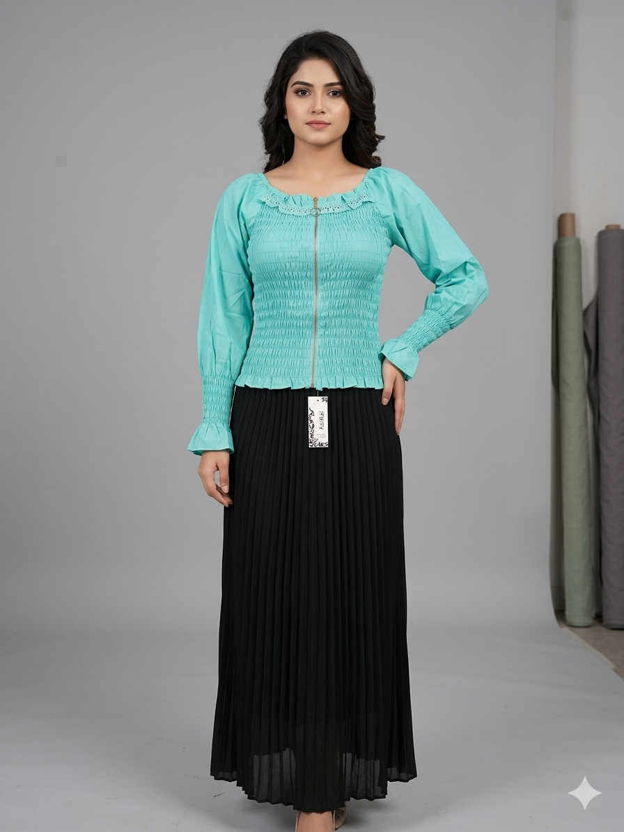 Imported ladies c green crop top skirt 1666-529