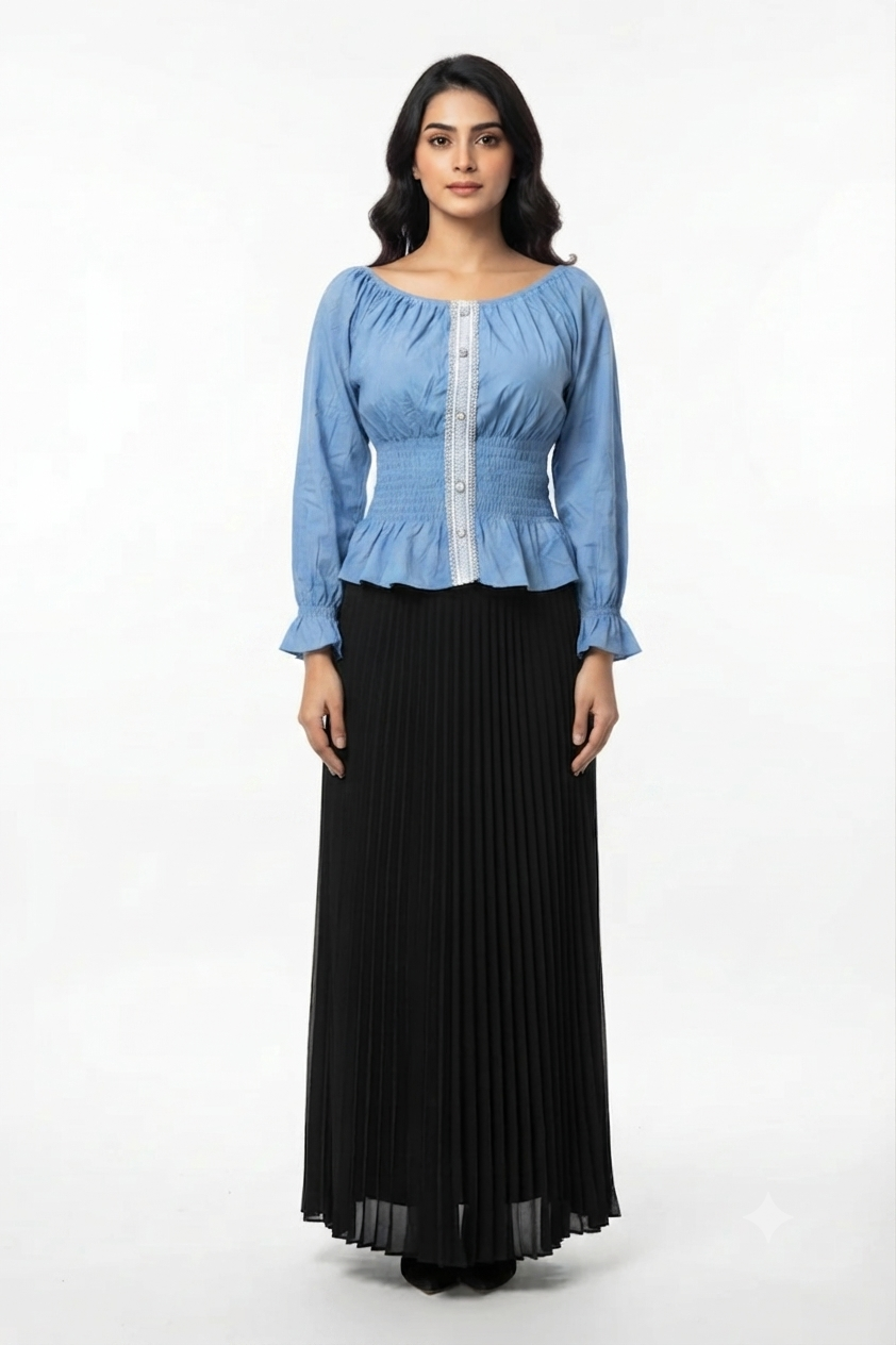 Imported ladies crop shirt sky blue  skits 2 piece XS 1666#-529