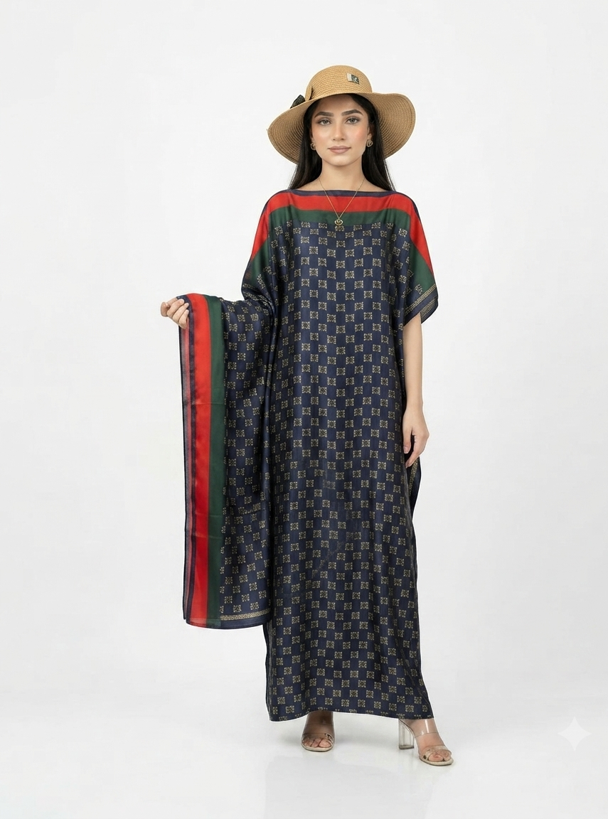 imported ladies kaftan blue red line 17474