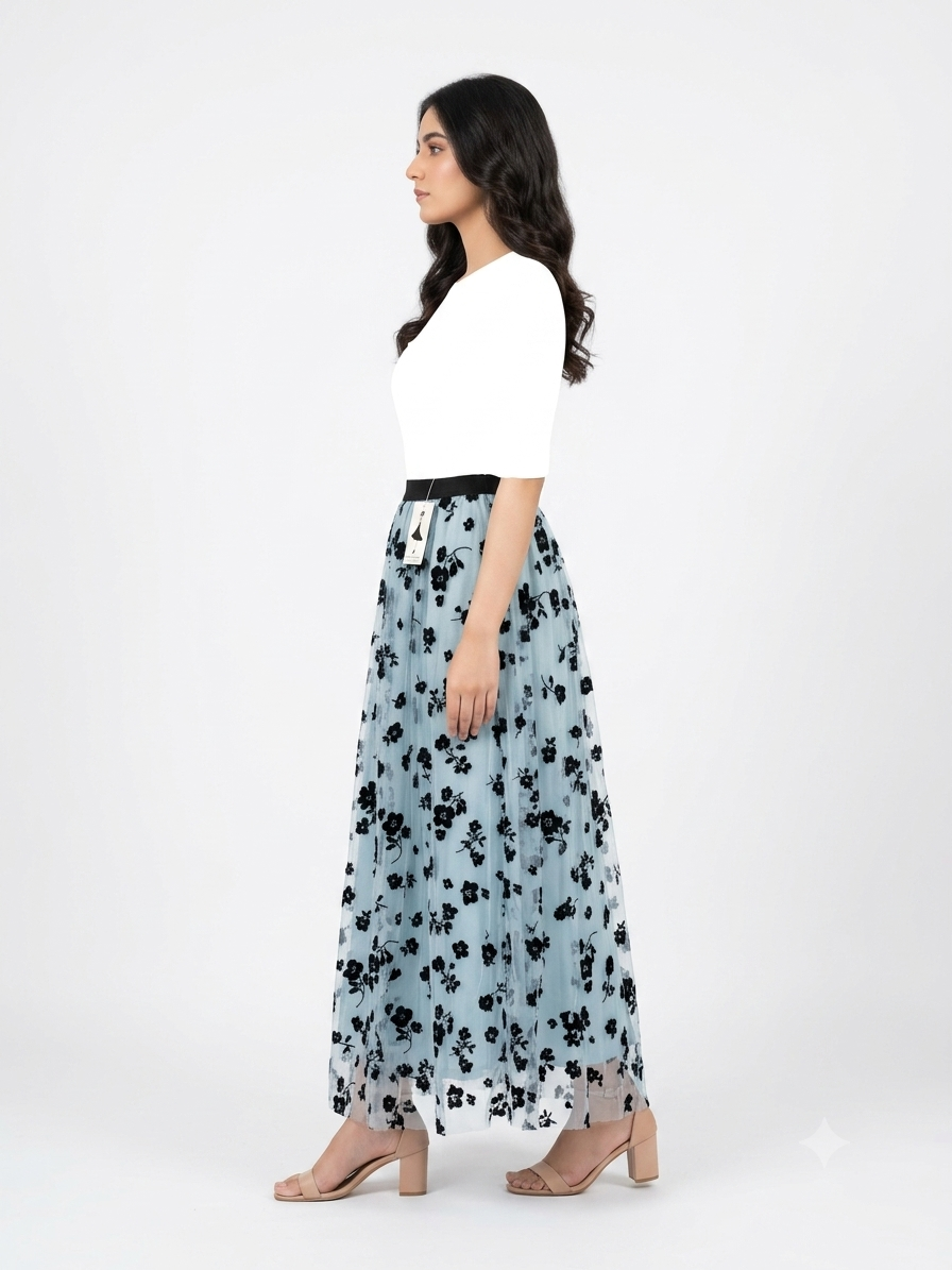 Imported ladies flocking gray skirt L92511