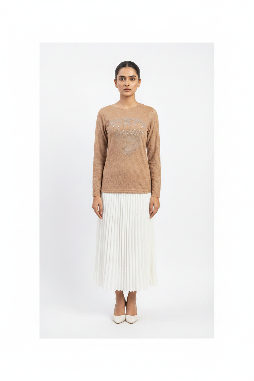 imported ladies 2 piece suit light brown,white 1005,Q4 (Copy)