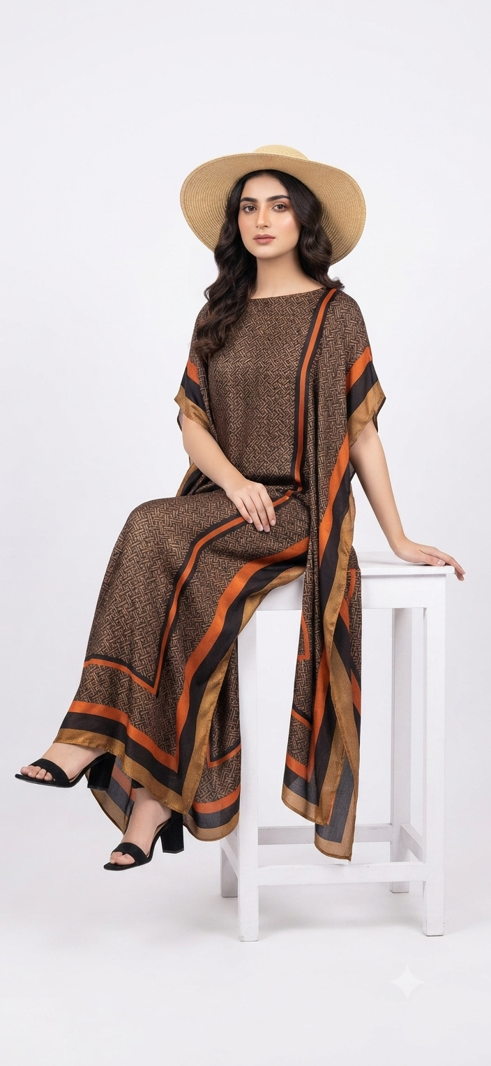 imported ladies silk kaftan black cofee 17474 S