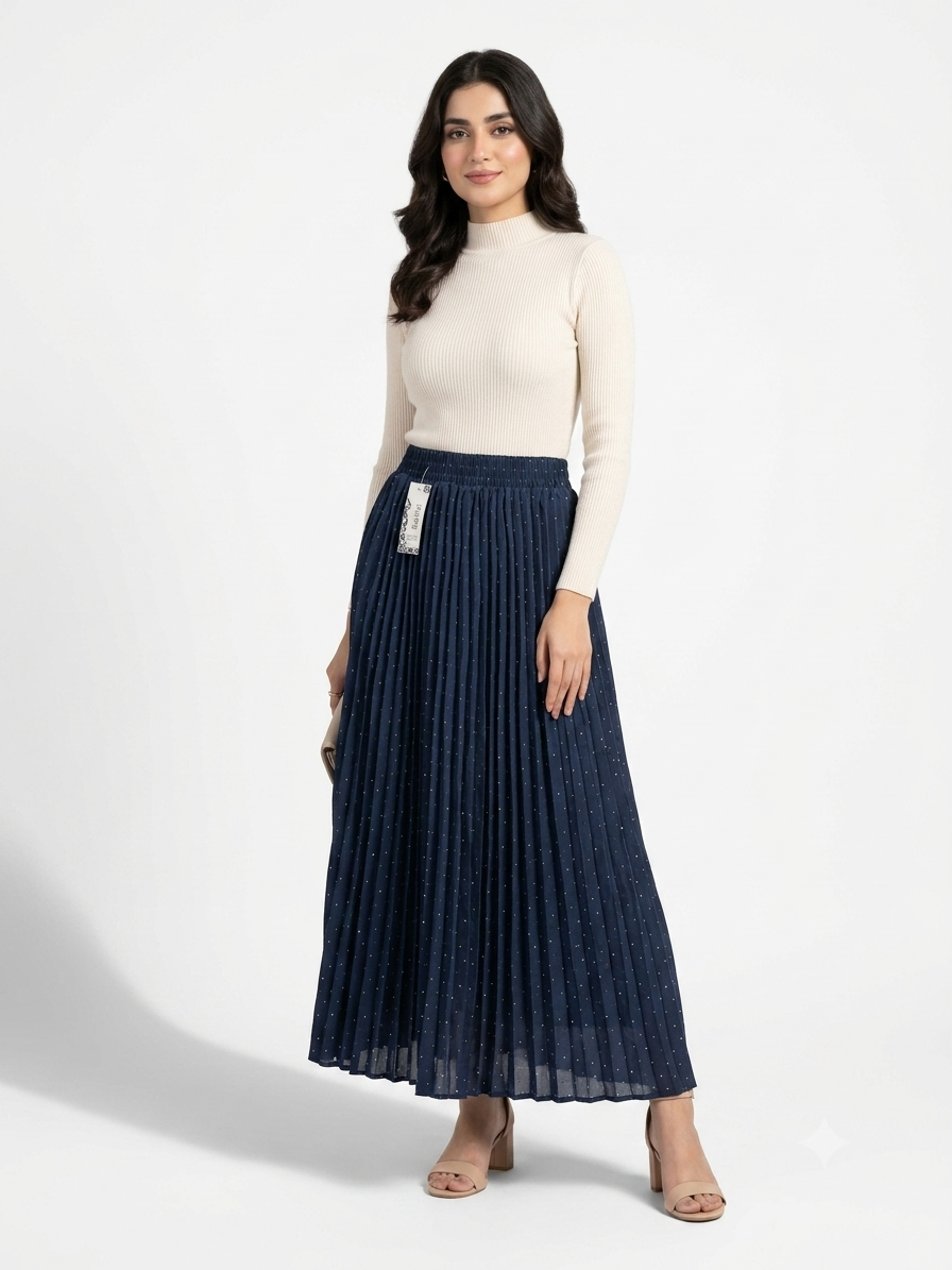 Imported ladies navy blue belt skirt 101