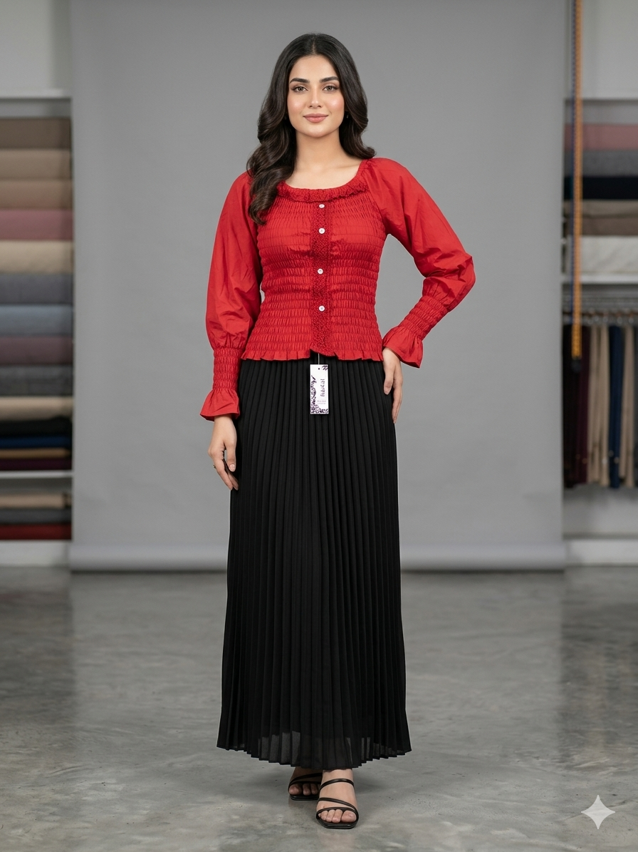 imported red crop top skirt 2 piece 1666-529