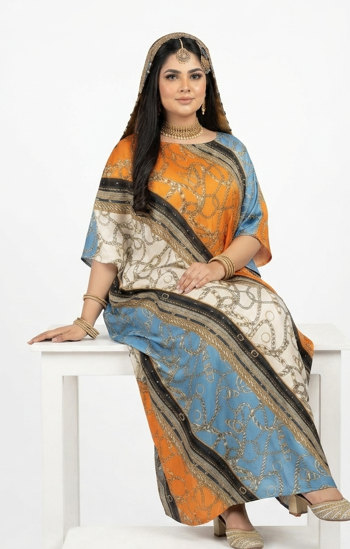 imported ladies kaftan orange sky 17474 S