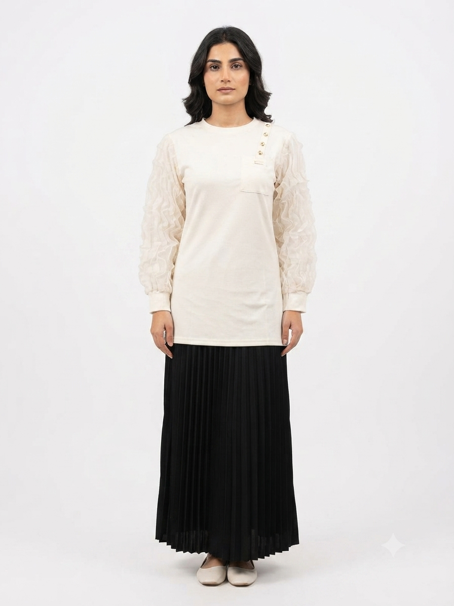 Imported ladies cream top skirt 2 piece 759#-529 S