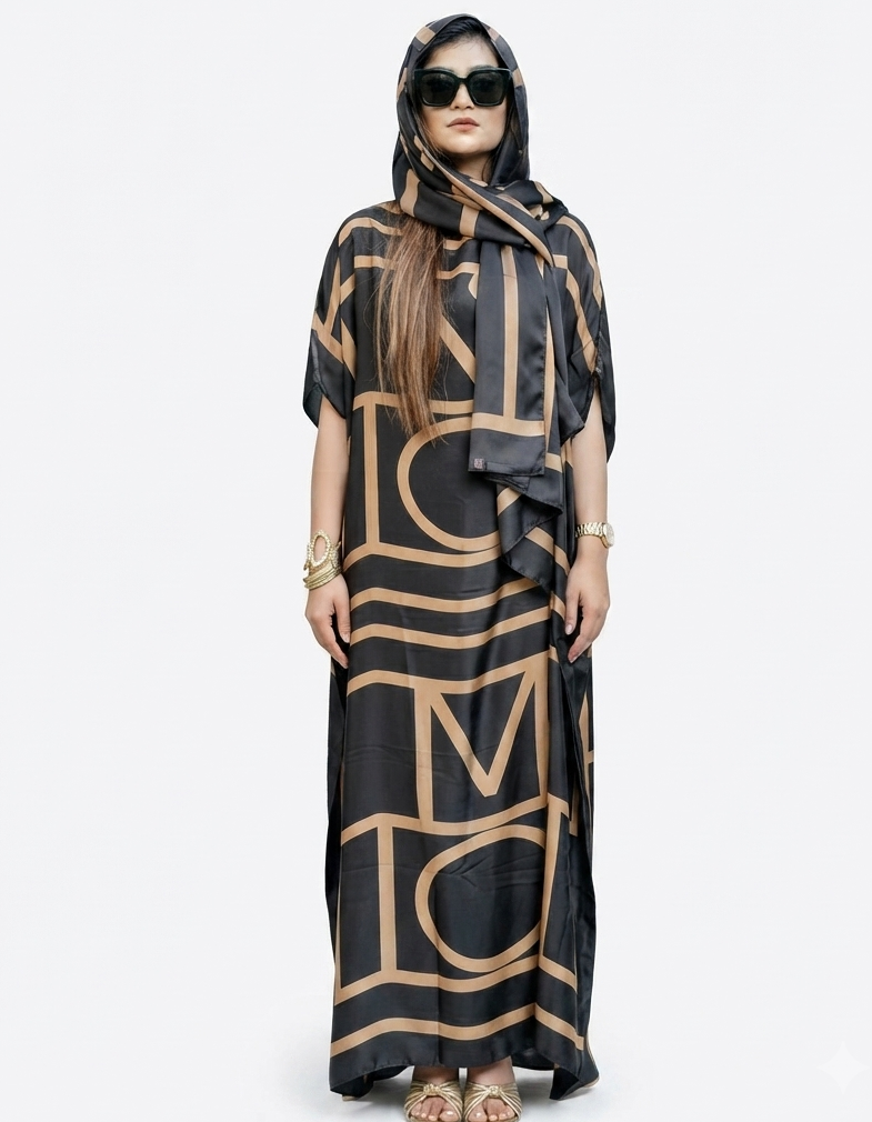 imported ladies silk kaftan golden black 17474 S