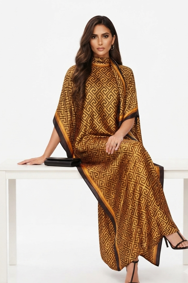 imported ladies silk kaftan golden black lining 17474 S