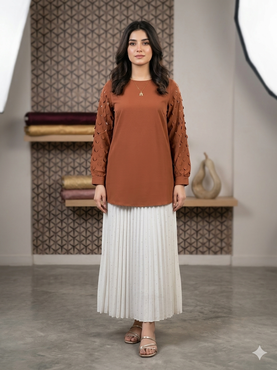 Imported ladies brown top skirt 2 piece 838-529 white