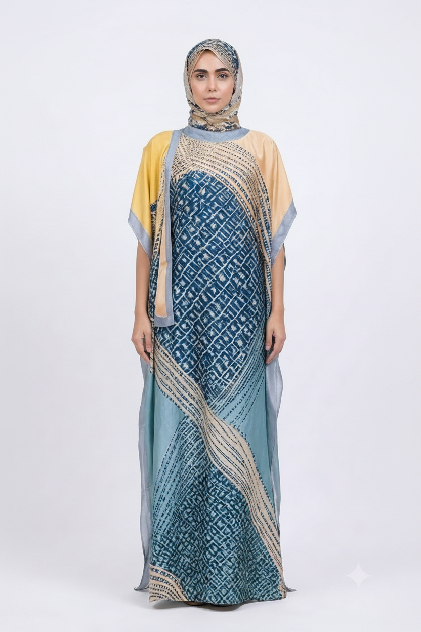 imported ladies silk kaftan ferozi golden 17474 S