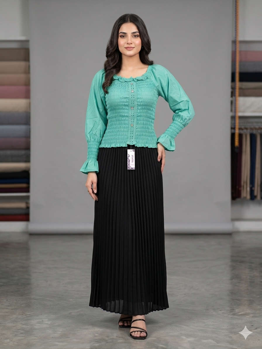 imported ladies c green crop shirt skirt 2 piece 1666-529