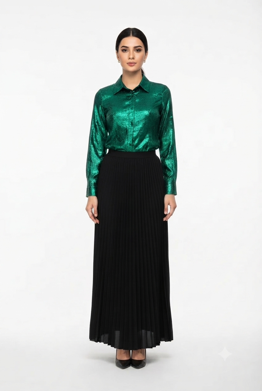 imported ladies gliter shirt green 2 piece 1498-529 S