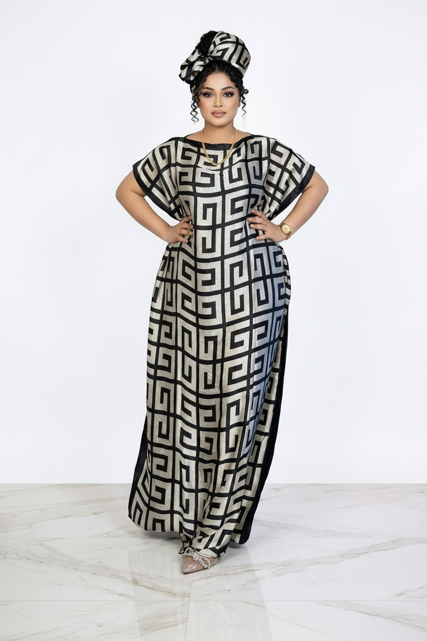 imported ladies silk kaftan silver black 27474 S