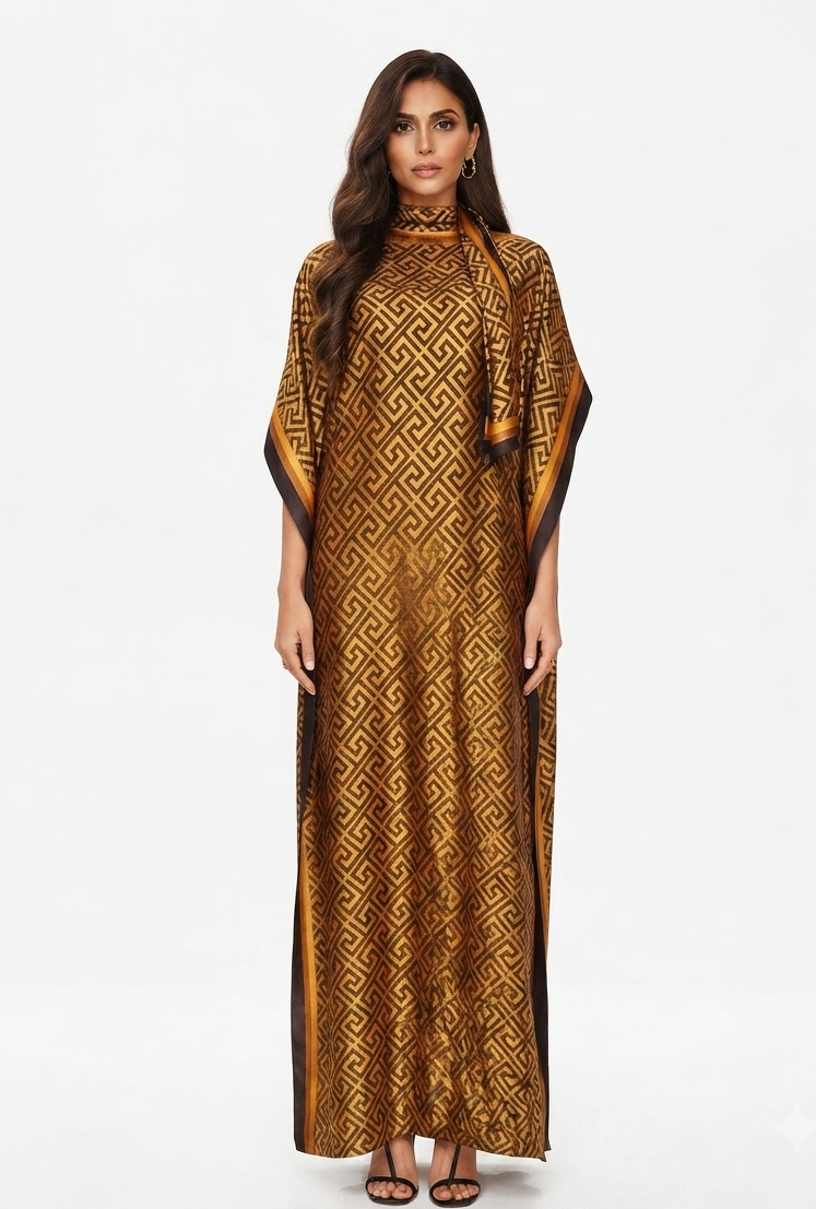imported ladies silk kaftan golden black lining 17474 S