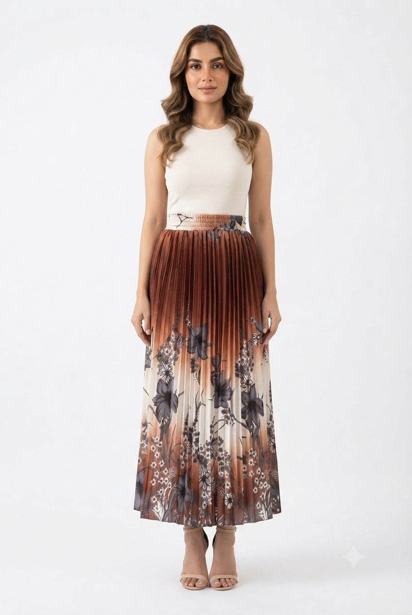 imported ladies print skirt brown 937 R
