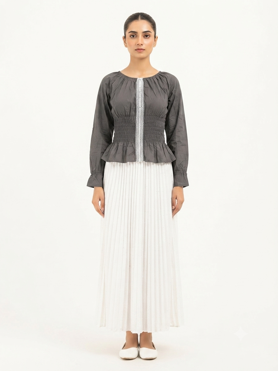 Imported ladies crop gray top skirt 2 piece XS 1666#-529 white S