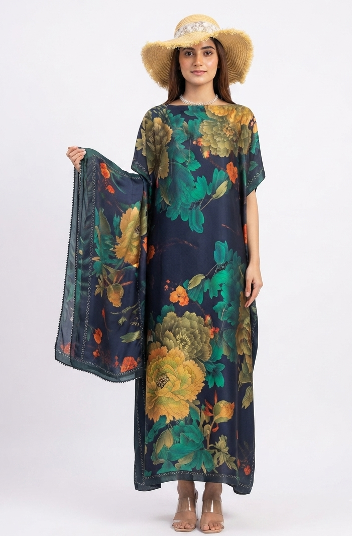 imported ladies silk kaftan blue c green 17474 S
