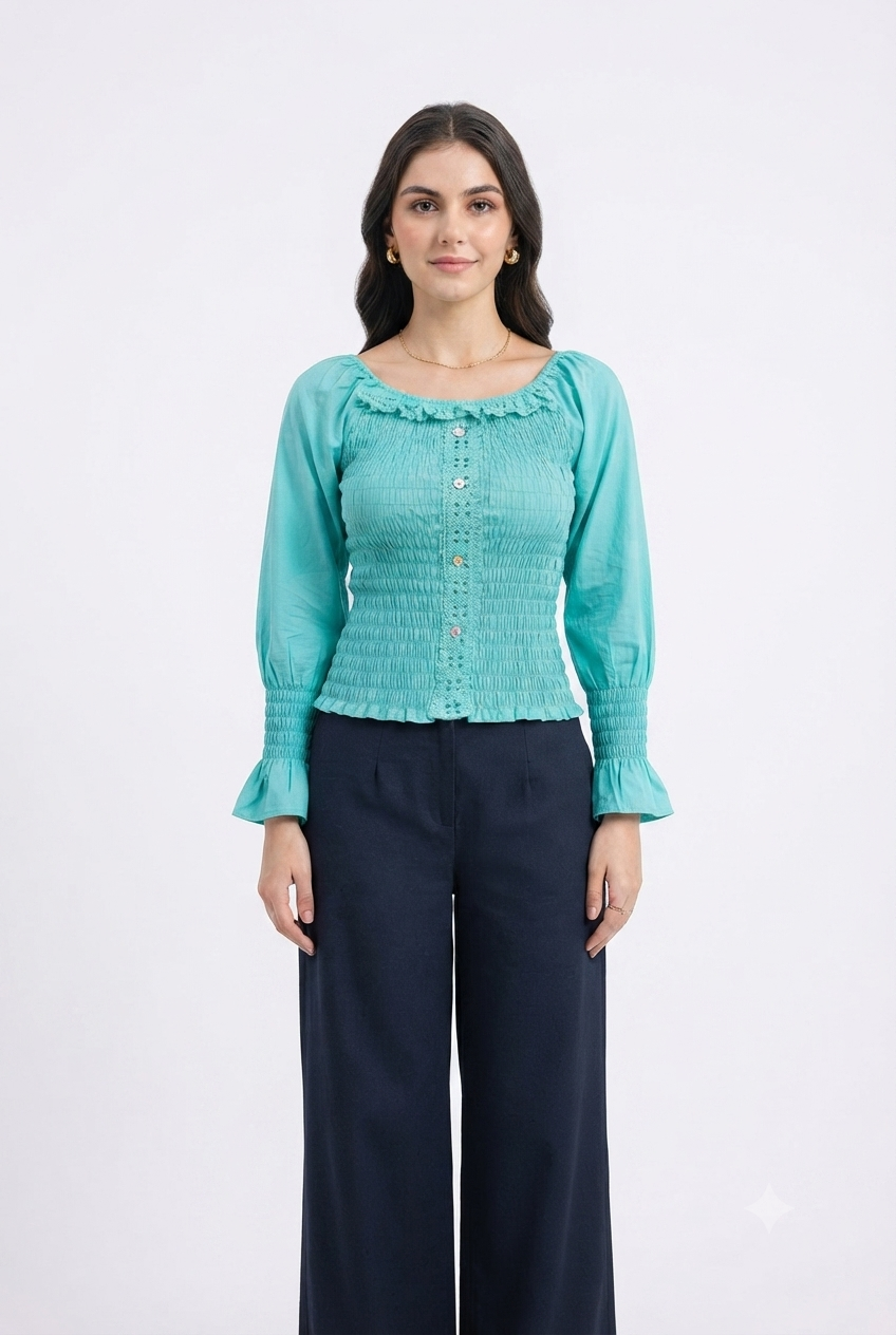 Imported women crop c green top XS -334# S