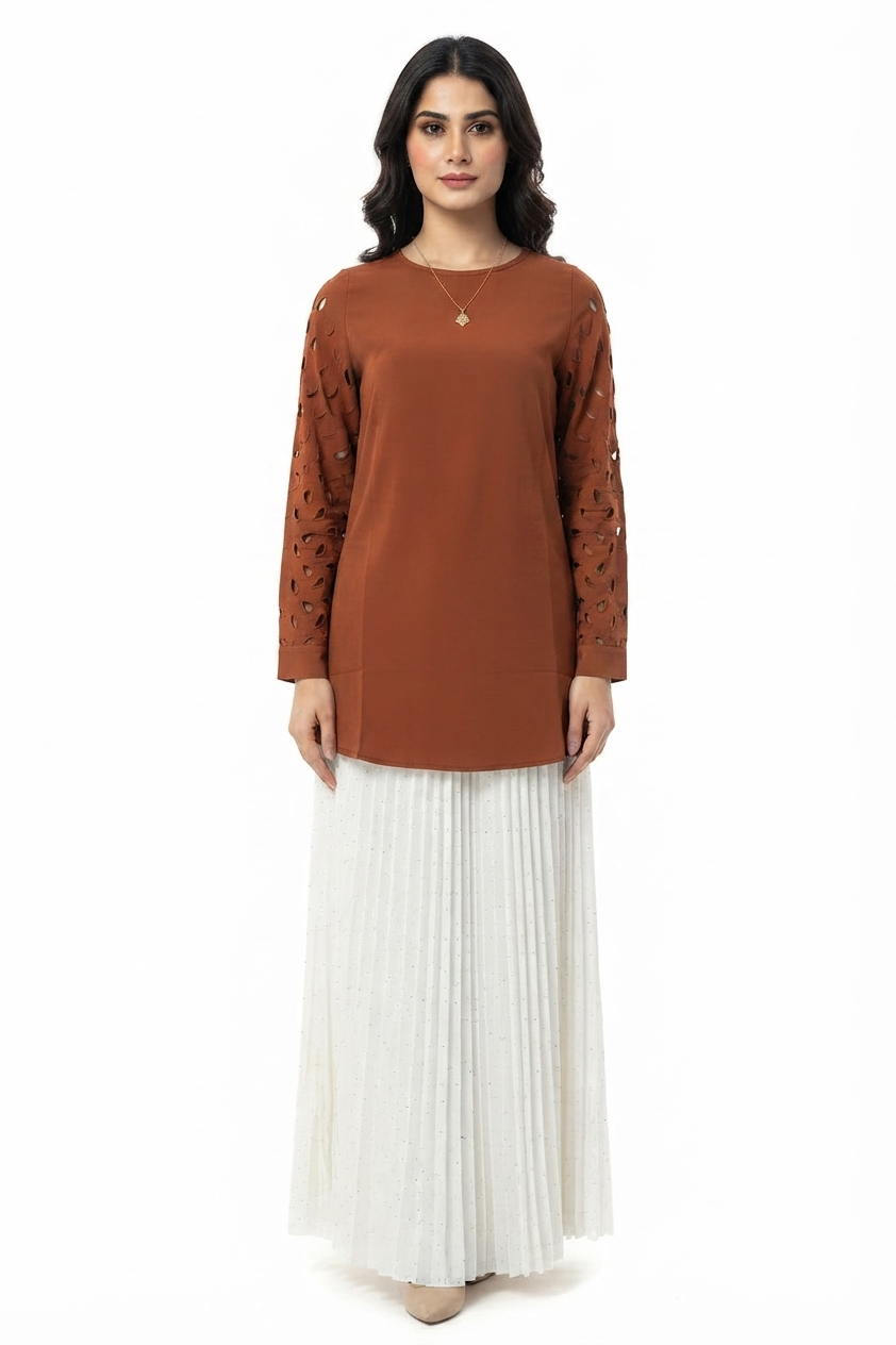Imported ladies brown top skirt 2 piece 718#-529 white S