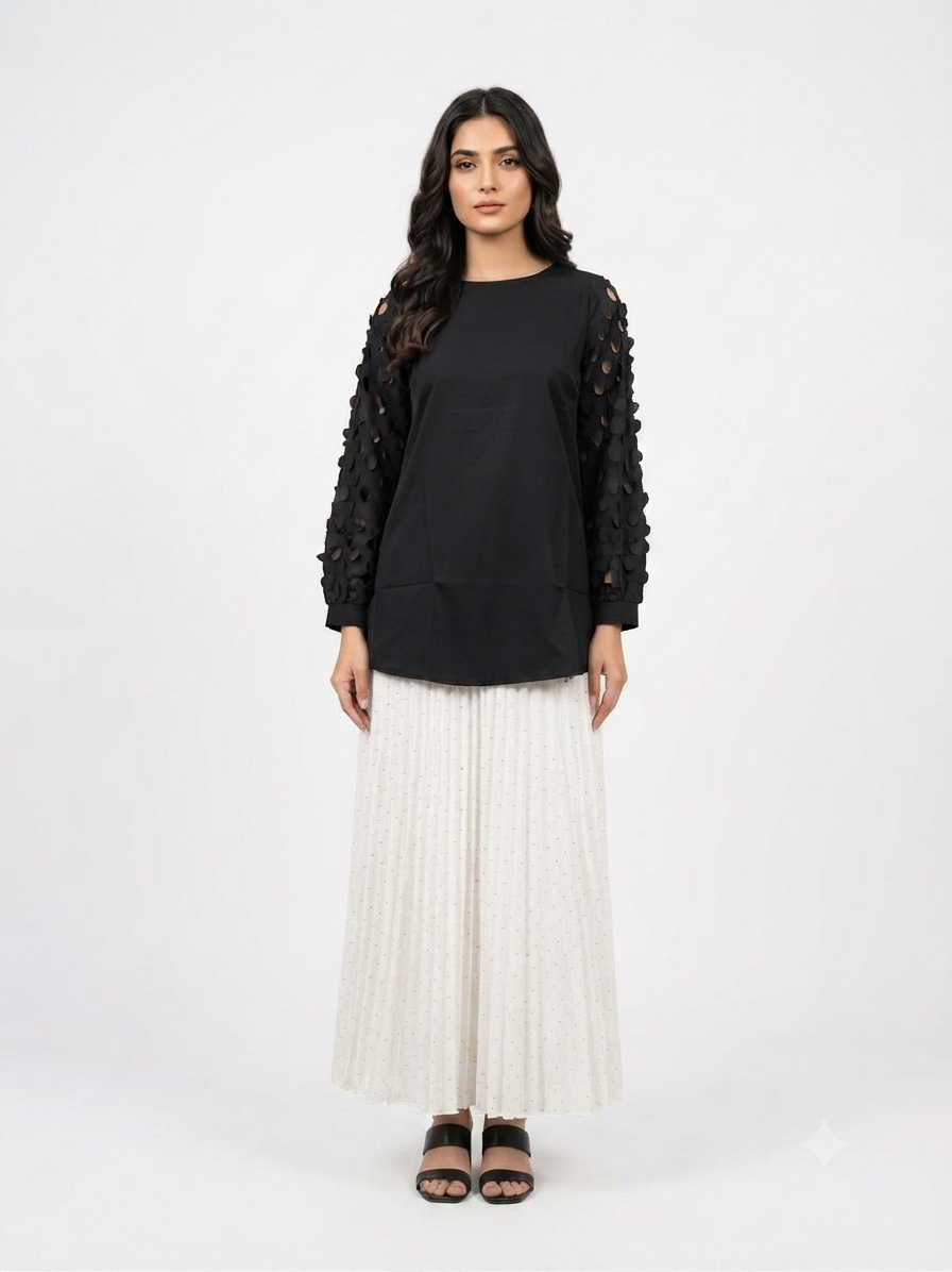 imported ladies black top skirt 2 piece 718#-529 white S