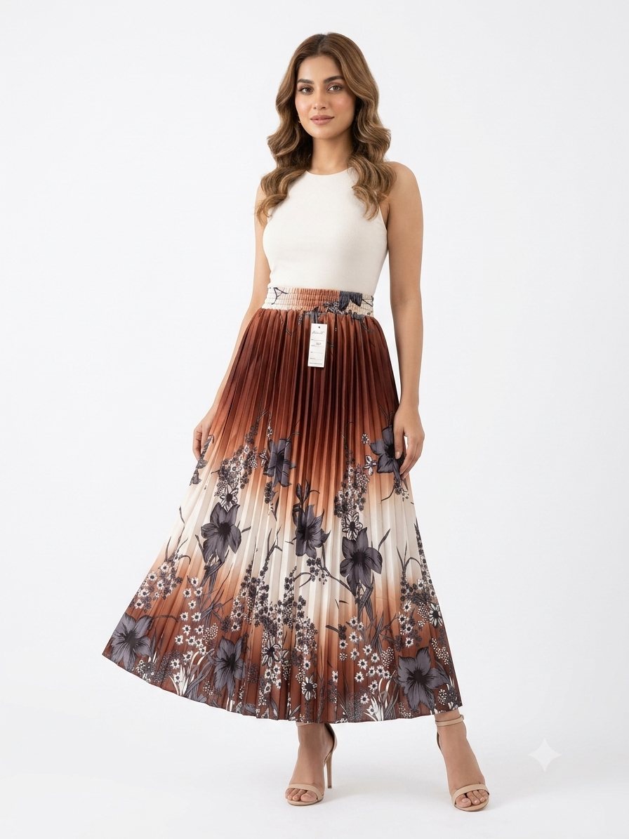 imported ladies print skirt brown 937