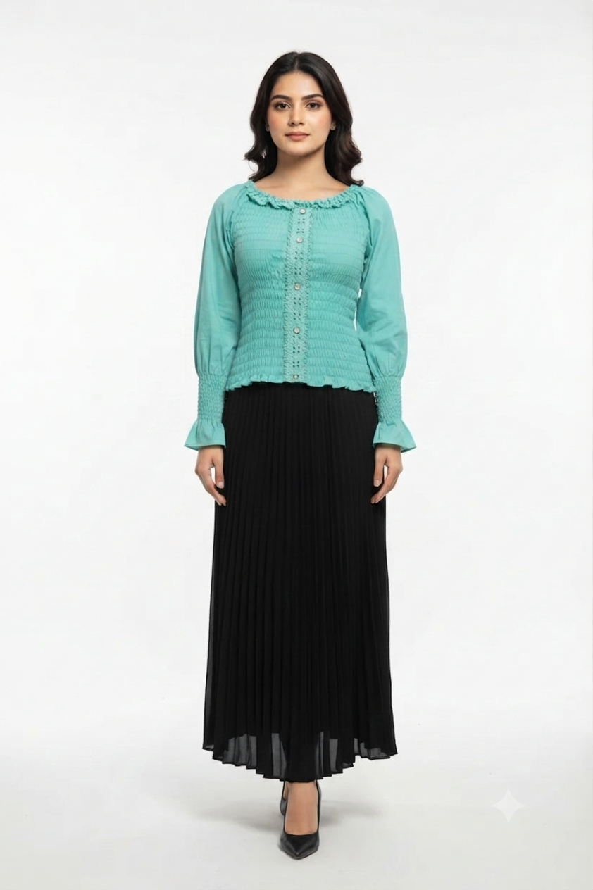 imported ladies c green crop shirt skirt 2 piece XS 1334#-529 S