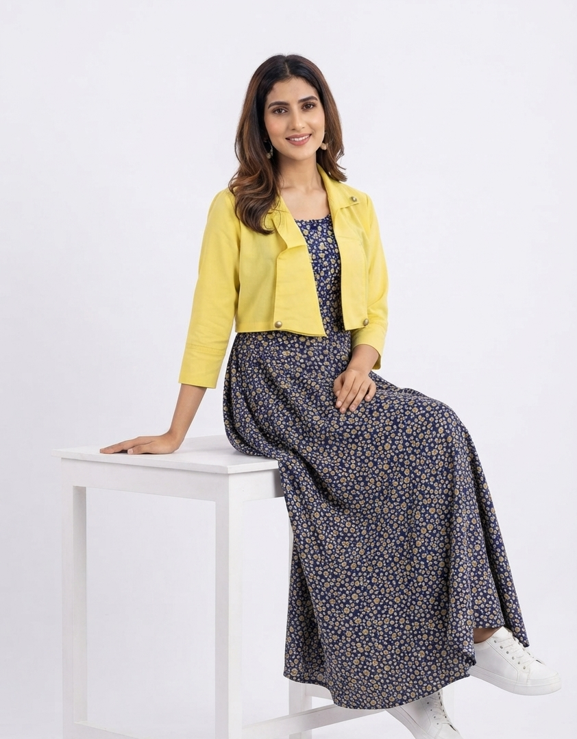 imported ladies koti maxi 2 piece yellow blue UMG R