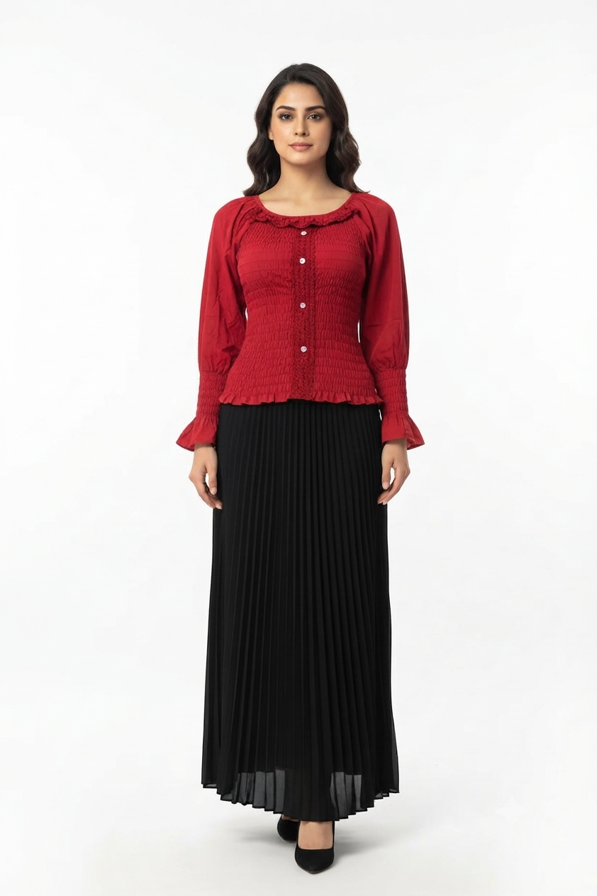 imported red crop top skirt 2 piece XS-51#-529 S