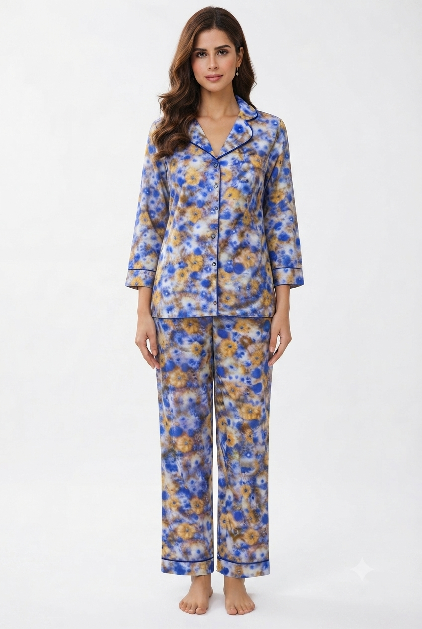 imported ladies night suit blu yellew
