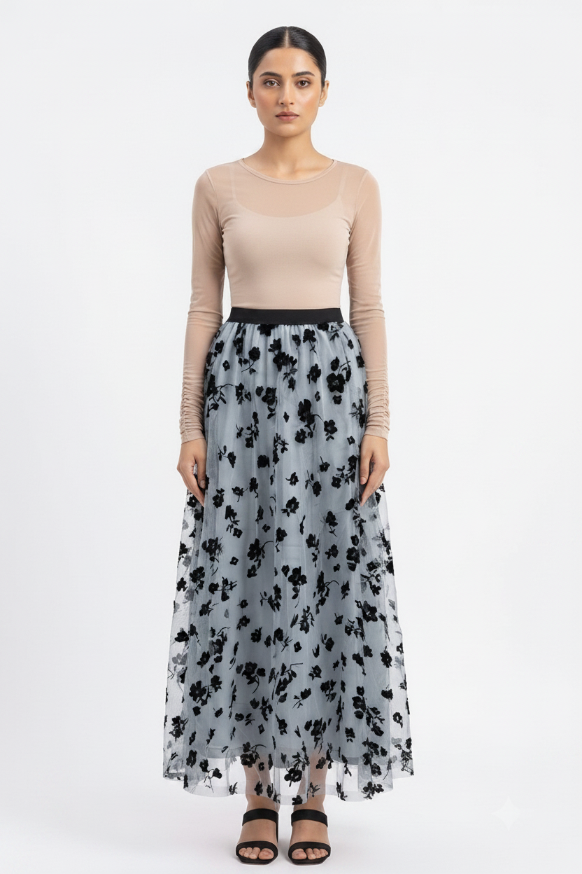 Imported ladies flocking gray skirt L92511 R