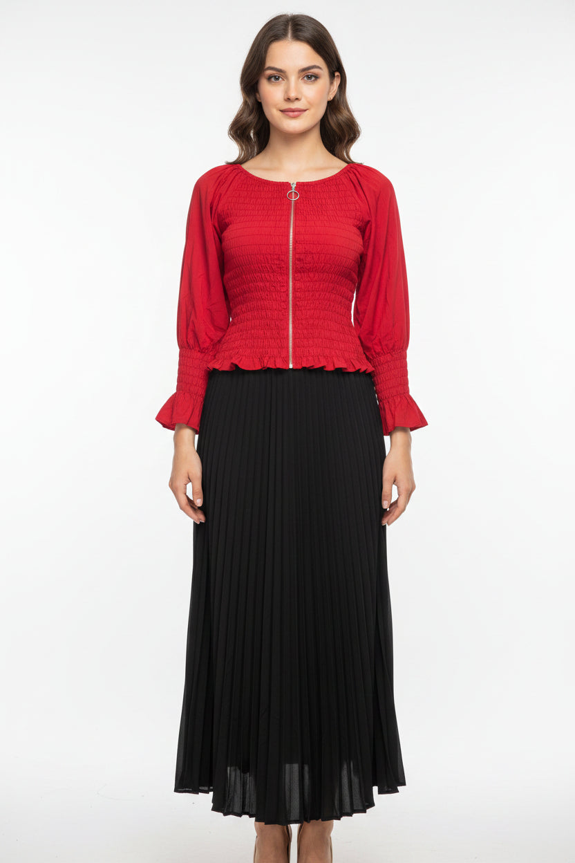 Imported ladies red crop shirt black skirt 2 piece 1666-529