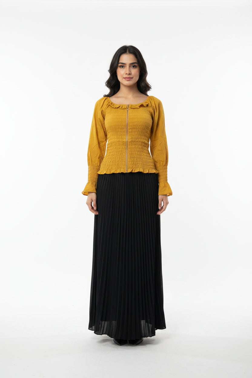 Imported ladies yellow crop shirt skirt 2piece 1666-529