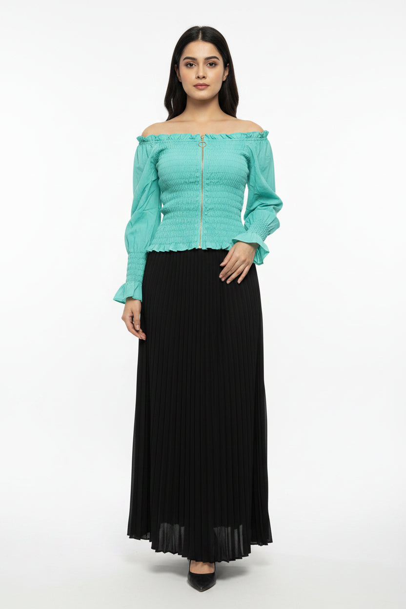 Imported ladies c green crop top skirt 1666-529