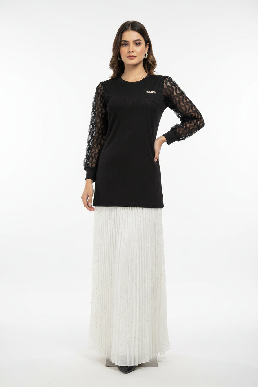 Imported ladies black top skirt 2 piece 759-529 white