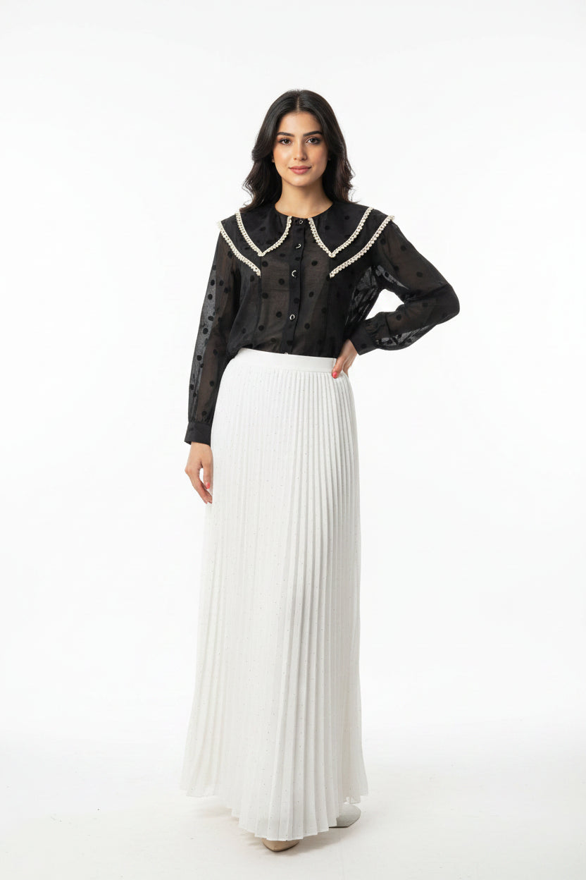 Imported ladies black top skirt 2 piece 8973-529 white