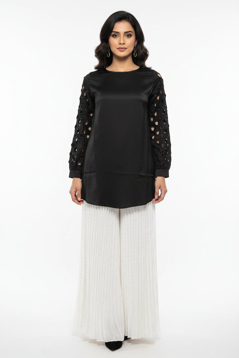 imported ladies black top skirt 2 piece 838-529 white