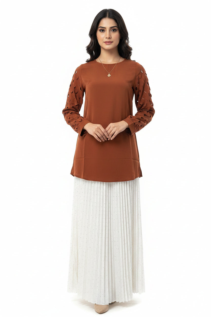 Imported ladies brown top skirt 2 piece 838-529 white