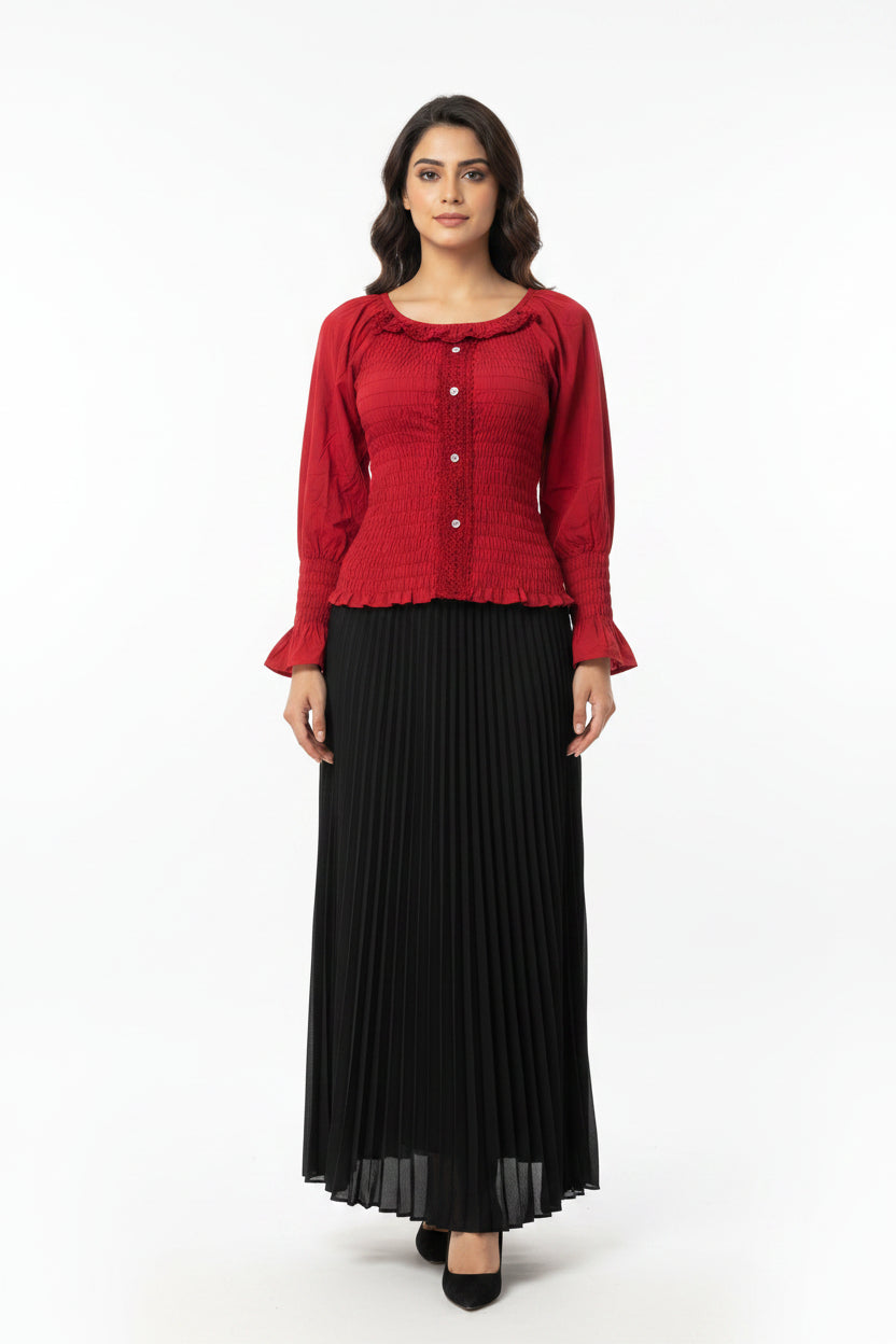 imported red crop top skirt 2 piece 1666-529