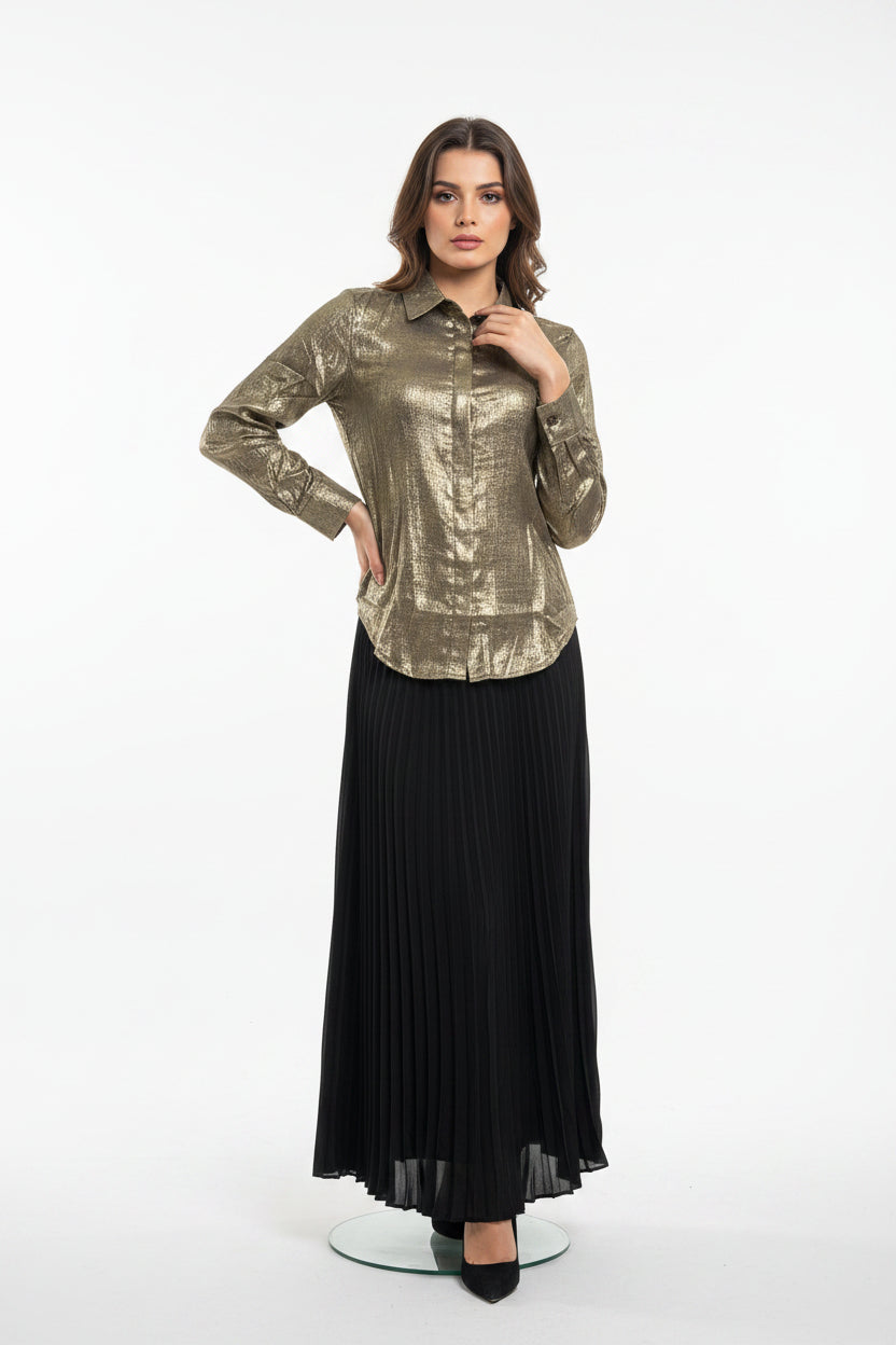 imported ladies golden gliter shirt skirt 2 piece 1498-529