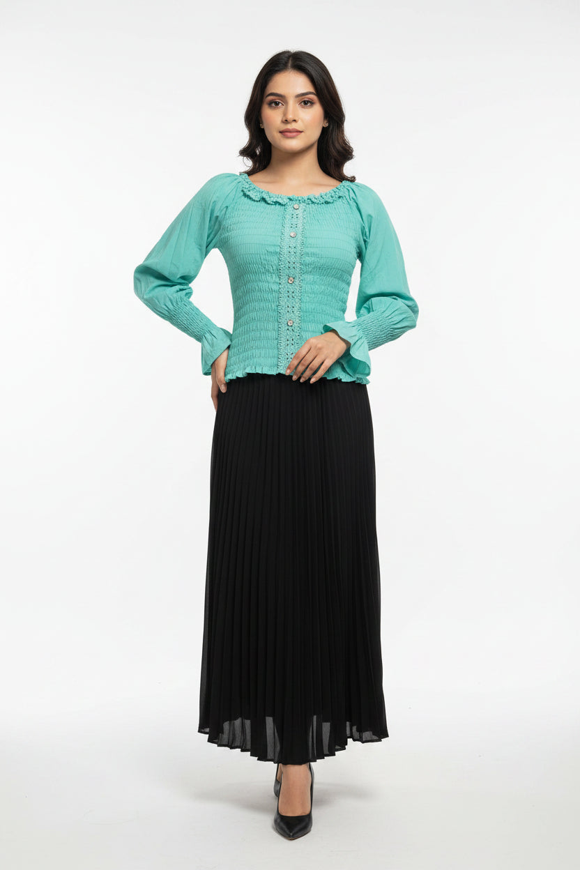 imported ladies c green crop shirt skirt 2 piece 1666-529